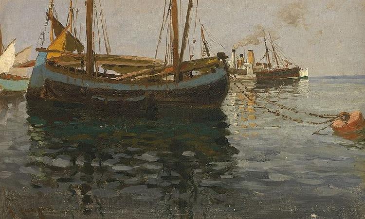 Julius Ludwig Friedrich Runge Dampf- und Fischerboote im sonnigen Licht Norge oil painting art